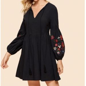 Embroidered Lantern Sleeve Smock Dress